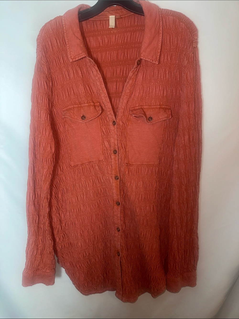 Pilcro Textured Rust-Orange Button Down Shirt